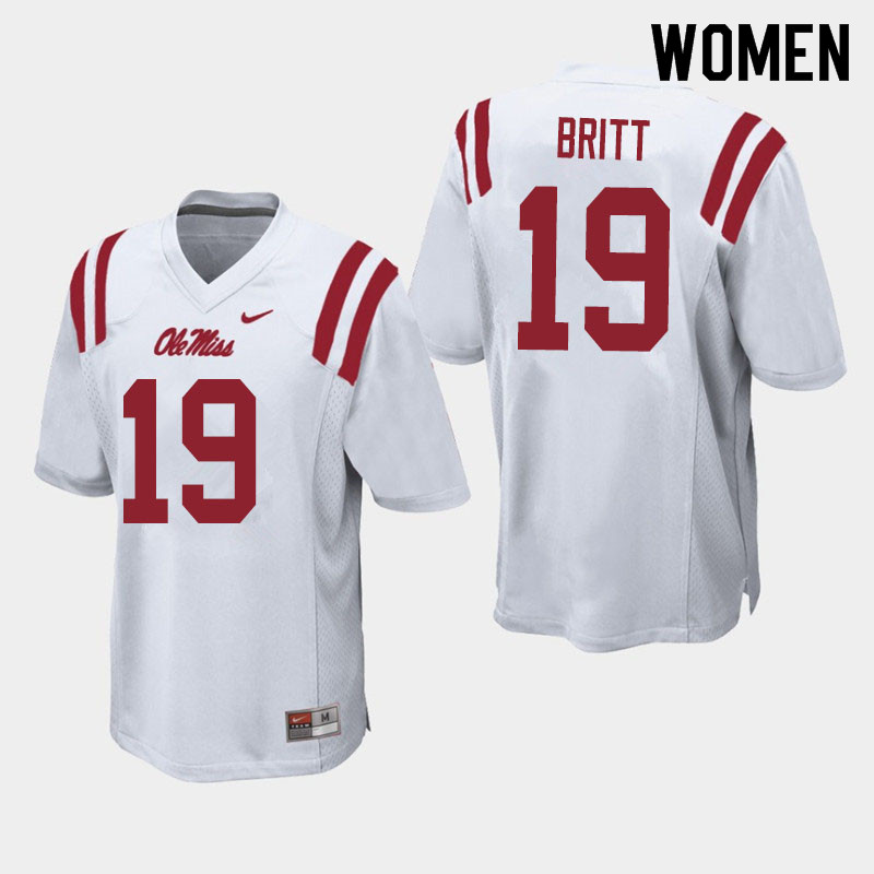 Women #19 Marc Britt Ole Miss Rebels College Football Jerseys Sale-White
